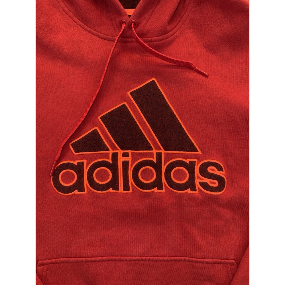 Adidas Hoodie Men's Size Large Red Pullover Fleece Logo Sweatshirt - Picture 4 of 11